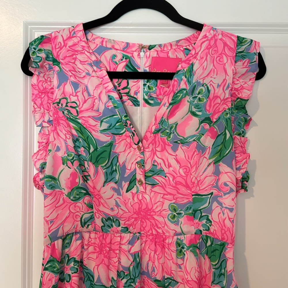 Lilly Pulitzer Pink Floral Maxi Dress with Green Leaves - Picture 4 of 7
